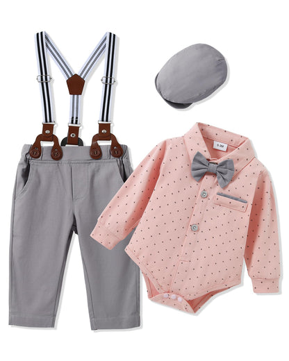 ZOEREA Baby Boy Suit 0-24M Gentleman Outfit Clothes Set Infant Long Sleeve Dress Shirt+Suspender Pants+Bowtie+Beret Hat