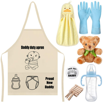 7 Pcs Daddy Duty Apron Diaper Duty Apron New Dad Gifts for Baby Shower Gender Reveal First Time New Dad Gifts (Black,Classic)
