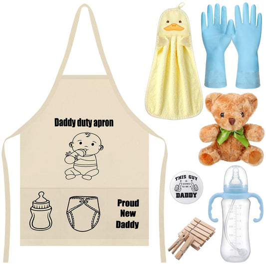 7 Pcs Daddy Duty Apron Diaper Duty Apron New Dad Gifts for Baby Shower Gender Reveal First Time New Dad Gifts (Black,Classic)