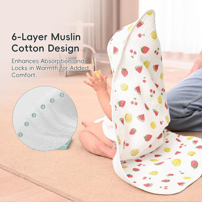PHF 2 Pack Baby Hooded Towels, 100% Muslin Cotton Baby Bath Towel with Hood for Newborn, Infant, Toddler, Ultra Soft and Absorbent Baby Essentials Bath Towels for Girls, 32x32Inch, Floral