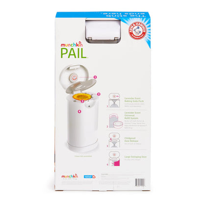 Munchkin® PAIL™ Diaper Pail Baby Registry Starter Set, Powered by Arm & Hammer, Includes 6 Snap, Seal and Toss™ Bags, 1 Starter Refill Ring, and 1 PUCK™ Baking Soda Cartridge