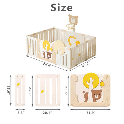Indoor Baby Playpen with Adjustable Game Panel, Drawing Board, Basketball Hoop, and Safety Door Shape, Portable and Stable Indoor Children's Playground（70.9”*47.2“）
