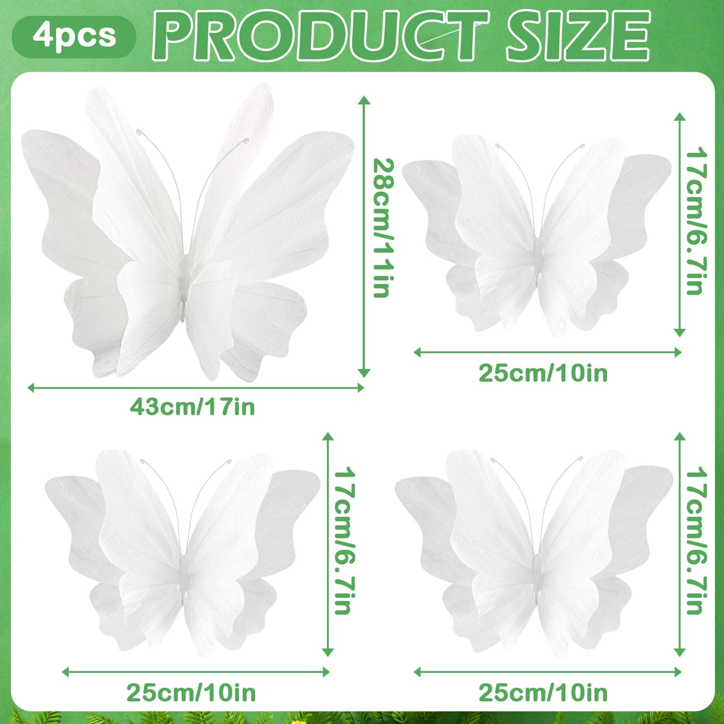 SUNBEAUTY Butterfly Party Decorations, 3D Paper Butterfly Decoration, Hanging Paper Butterfly for Baby Shower Decorations Girls, Women, Paper Flowers for Wall Decoration, Set of 4