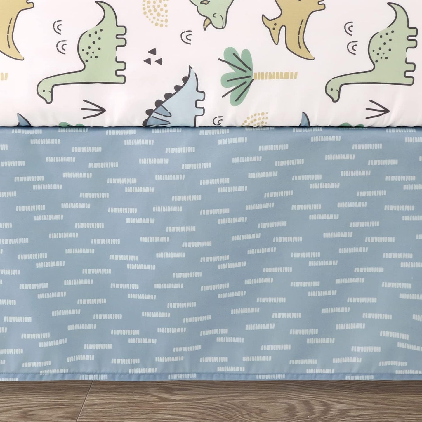 The Peanutshell 5 Piece Baby Crib Bedding Set for Boys - Newborn, Infant & Toddler Nursery Bed Set Decor with Fitted Crib Sheets, Blanket, Dust Ruffle Comforter - Blue Dino
