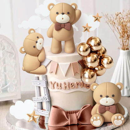 JeVenis Luxury Pink Bear Cake Decoration Baby Bear Baby Shower Cake Topper Bears Train Cake Decoration Baby Shower Birthday Cake Decoration