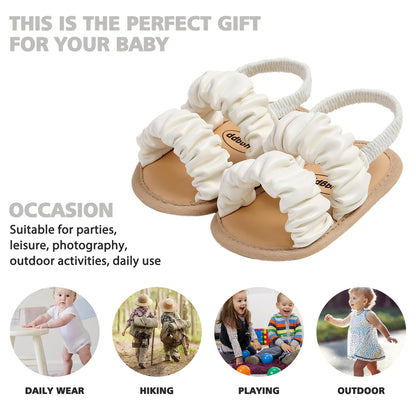 CoKate Baby Girls Sandals Ruffle Bowknot Premium Soft Sole Anti-Slip Open Toe Breathable Summer Outdoor First Walker Shoes Baby Sandals 0-3 months girls