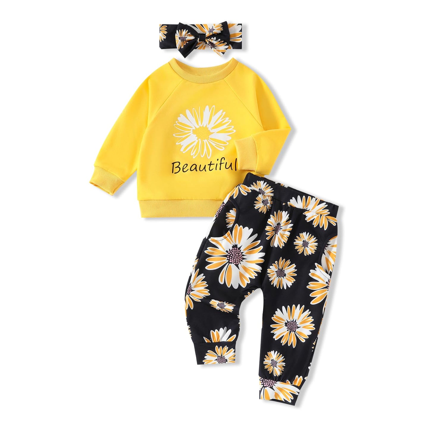 AMAWMW Infant Baby Girl Clothes Long Sleeve Loose Sweatshirts Pockets Pants Headband Outfits Fall Winter Spring Gift