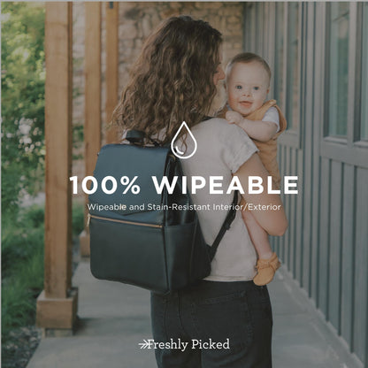 Freshly Picked Classic II Diaper Bag Backpack, Wipeable Vegan Leather With Changing Pad (Sage Green V2)