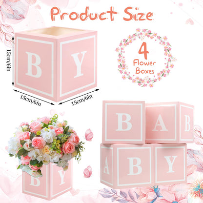 4 Pcs Baby Shower Flower Boxes Centerpieces Decoration Rose Gold Baby Block Floral Holder Centerpiece Baby In Bloom Gender Reveal Birthday Party Decors Table Display Its A Girl Its A Boy