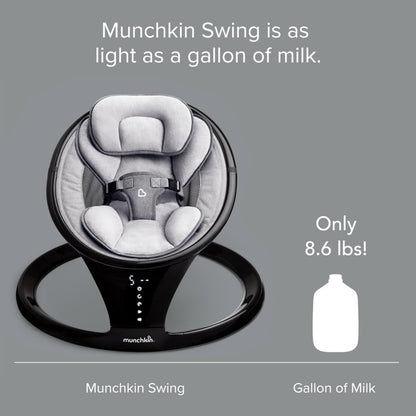 Munchkin Baby Swing, Portable and Lightweight, Bluetooth Enabled Electric Infant Rocker with Natural Sway in 5 Ranges of Motion, Newborn Nursery Essentials, Black/Grey
