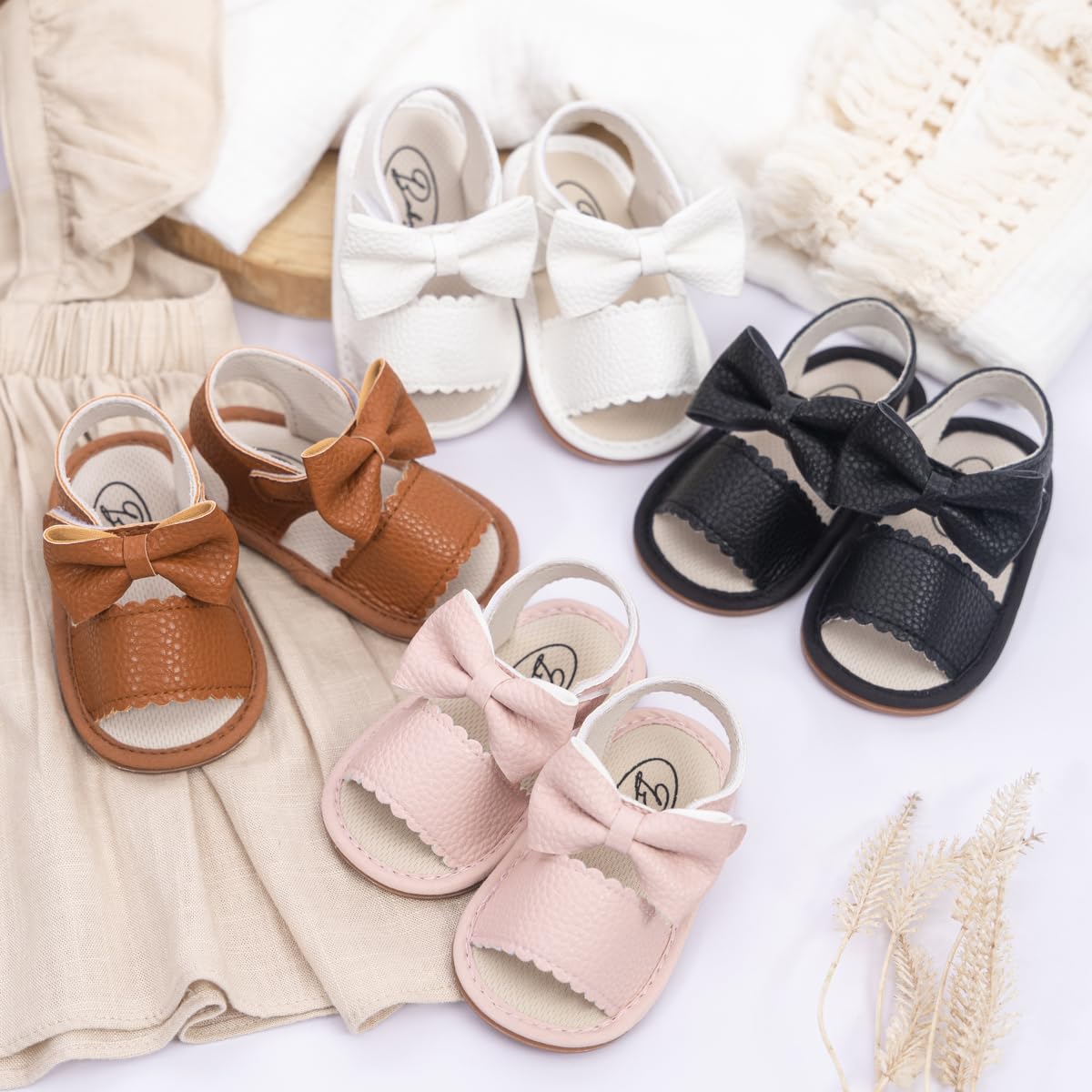 Kannior Infant Boys Girls Sandals Breathable Premium Baby Summer Outdoor Casual Beach Shoes Lightweight Toddler Flower Bowknot Anti Slip Rubber Sole Newborn Prewalker First Crib Shoes