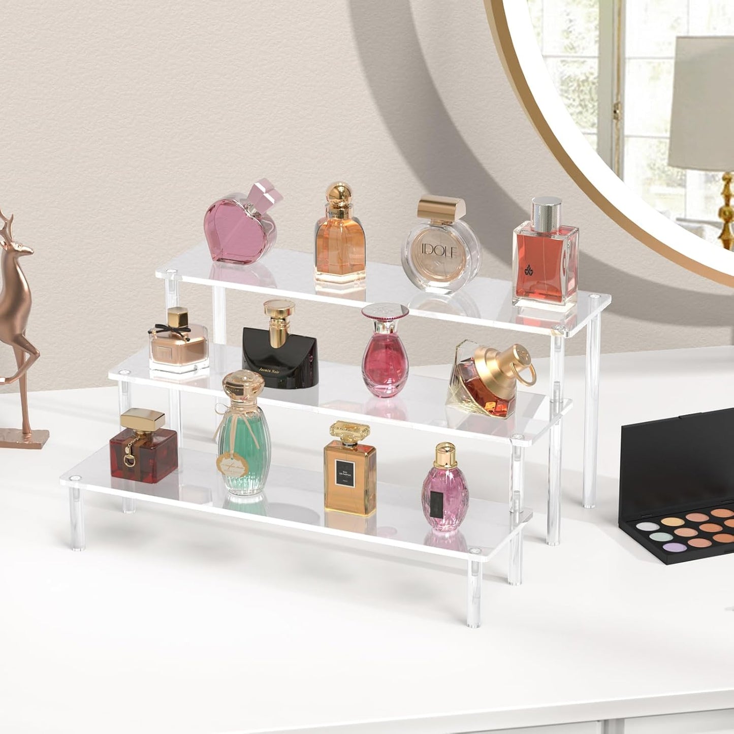 Acrylic Display Risers, 3 Tier Perfume Organizer Stand, Clear Cupcake Stand Holder, Large Shelf Risers for Figures, Dessert Shelves for Party, Riser Stand for Decoration and Organizer