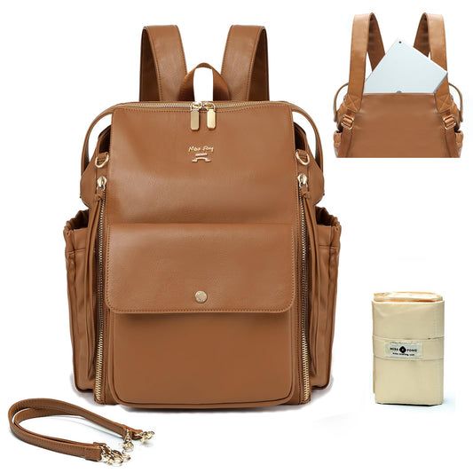 miss fong Diaper Bag Backpack Baby Diaper Bag for Girls and Boys, Leather Purse with 13 Pockets Diaper Bag Organizer,Changing Pad,Stroller Straps,4 Insulated Pockets
