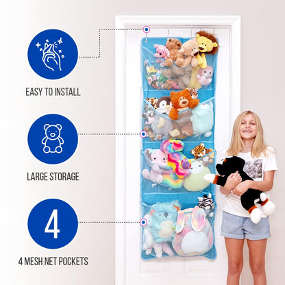 Lilly's Love Corner Stuffed Animal Toy Storage Hanging Organizer | 5 Expandable Mesh Net Pockets, Stores Loads of Plush Toys | Large Plushie Display for Boys, Girls | Pink