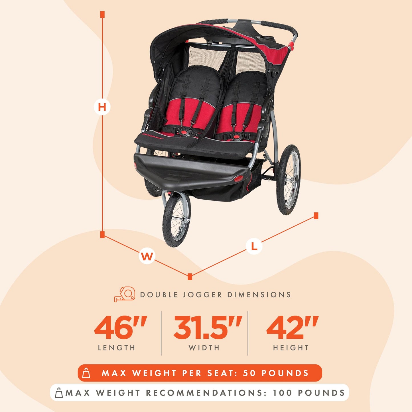 Baby Trend Expedition Double Jogger Stroller, Griffin