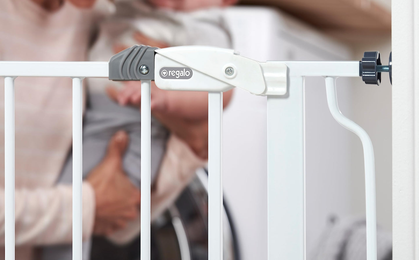 Regalo Easy Step 38.5-Inch Wide Walk Thru Baby Gate, Includes 6-Inch Extension Kit, Pressure Mount Kit, Wall Cups