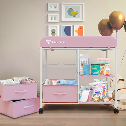 G TALECO GEAR Baby Changing Table, Portable Changing Table, Diaper Changing Station with Waterproof Pad, Changing Table Dresser with 3 Storage Baskets, Mobile Nursery Organizer for Newborn Essentials