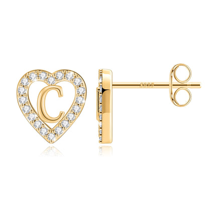 Anoup Heart Initial Stud Earrings - Gifts for Girls, Sterling Silver Post 14K Gold Plated All Over Hypoallergenic | CZ Simulated Diamond Stud Earrings | Birthday Gifts for Kids Toddlers Daughter