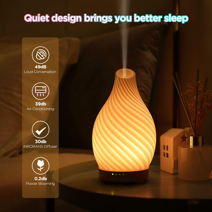 Essential Oil Diffuser Hand Blown Glass Aromatherapy Diffuser - Ultrasonic Cool Mist Scent Aroma Diffuser, Whisper Quiet with Auto Shut-Off, Timer Setting &7 Colors Night Light for Home
