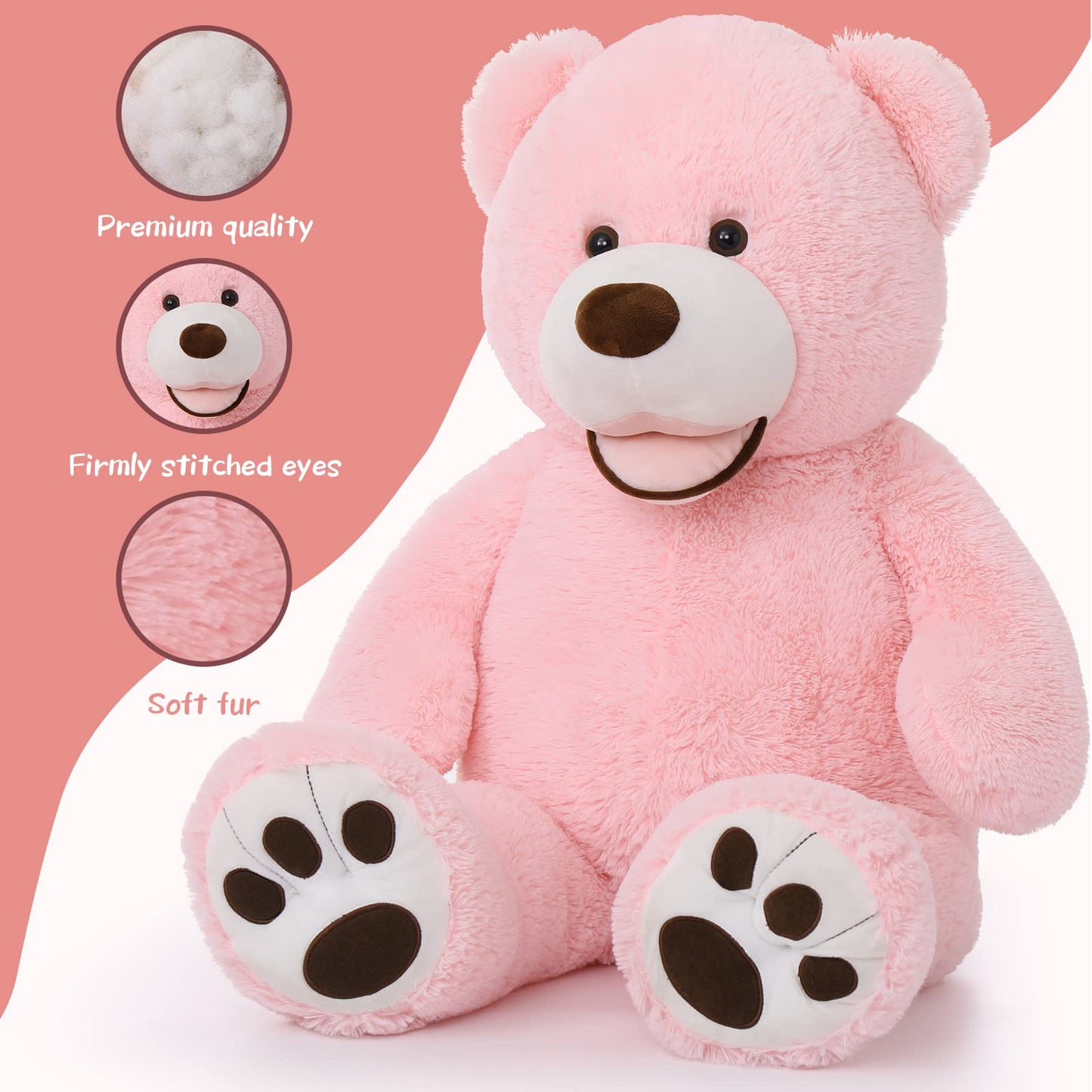 MorisMos Smile Giant Teddy Bear, 51inch Large Stuffed Bears with Big Footprints, Big Stuffed Animals Cuddly Plush Gifts for Girlfriends, Boyfriend, Dark Brown