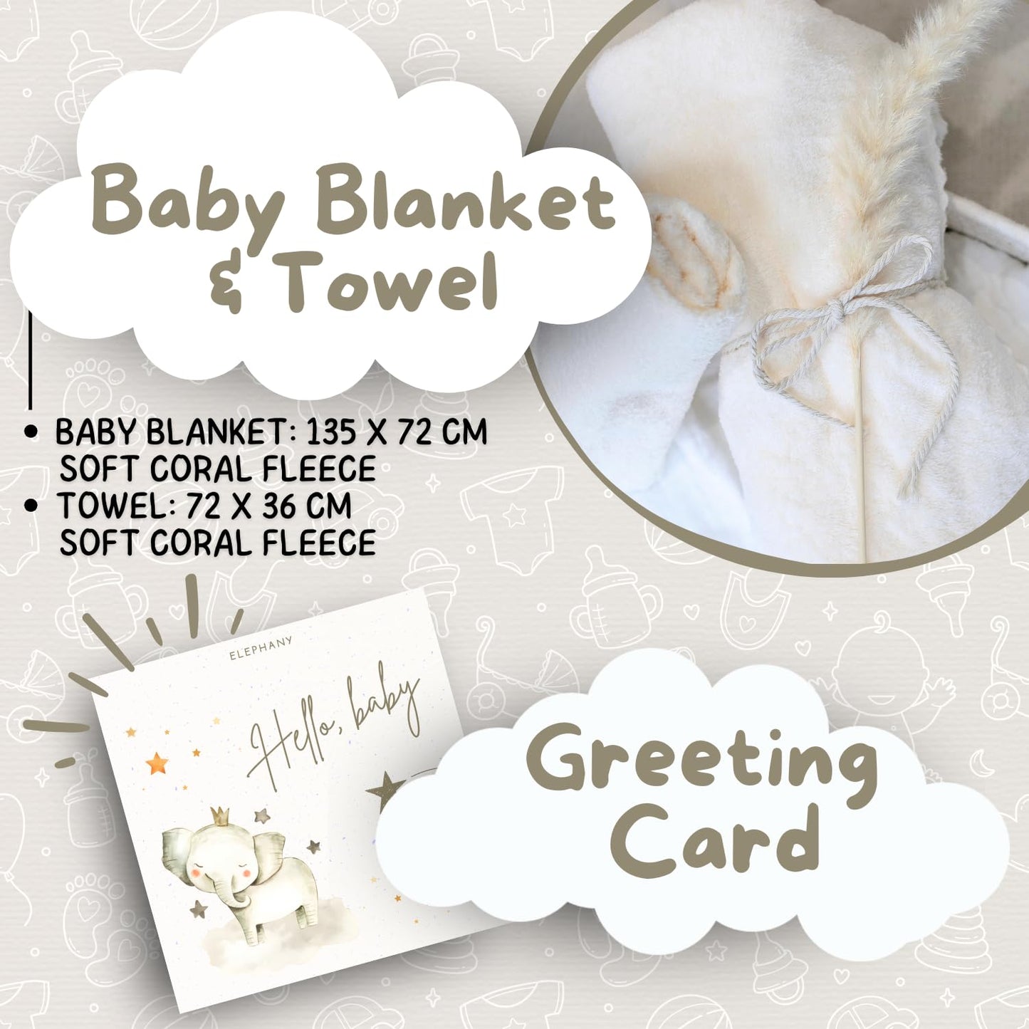 Elephany Baby Shower Gifts – Gender-Neutral Baby Gift Basket for Newborn Girls and Boys – Newborn Baby Essentials Gift Basket with Blanket, Towel, Rattle Toy, Socks – Cute Newborn Baby Gifts
