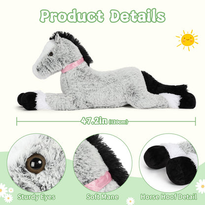 Tezituor 47 Inch Giant Horse Stuffed Animal, 4ft Realistic Chocolate Stuffed Horse Plush Toy, Hugging Soft Horse Pony Plush Pillow for Boys Girls,
