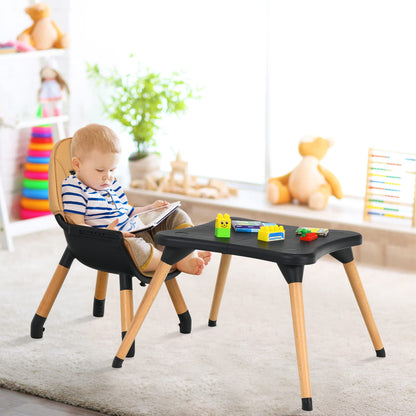 BABY JOY 6 in 1 High Chair, Convertible High Chairs for Babies and Toddlers/Booster Seat/Table and Chair Set, Infant Wooden Highchair w/ 5-Point Harness, 4-Position Removable Tray & PU Cushion, Coffee