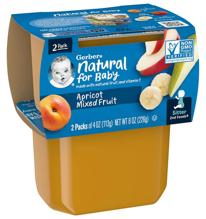 Gerber Natural for Baby 2nd Foods Baby Food Tubs, Apricot Mixed Fruit, Made with Natural Fruit & Vitamin C, Pureed Baby Food (8 Ounce (Pack of 8))