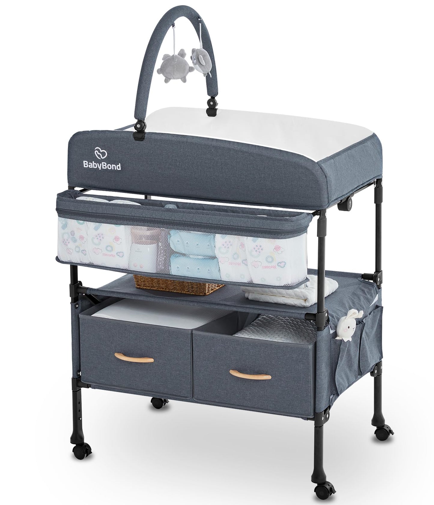 BabyBond Portable Baby Changing Table with 2 Storage Baskets, Foldable Changing Table Dresser Waterproof Diaper Changing Table Height Adjustable Changing Station for Infant and Newborn(Beige)