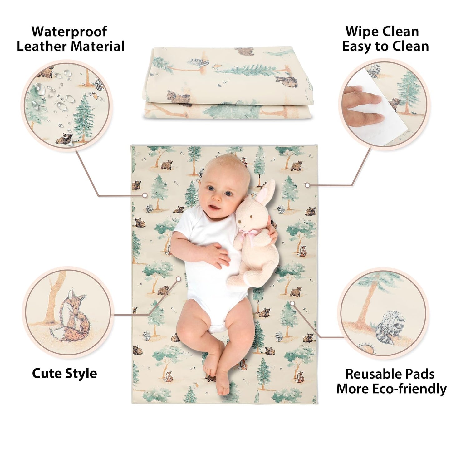 Vegan Leather Baby Changing Mat - Wipeable Portable Changing Pad, Foldable Travel Changing Mat for Baby, Newborns Toddlers Shower Gifts (Flower,20"*28")