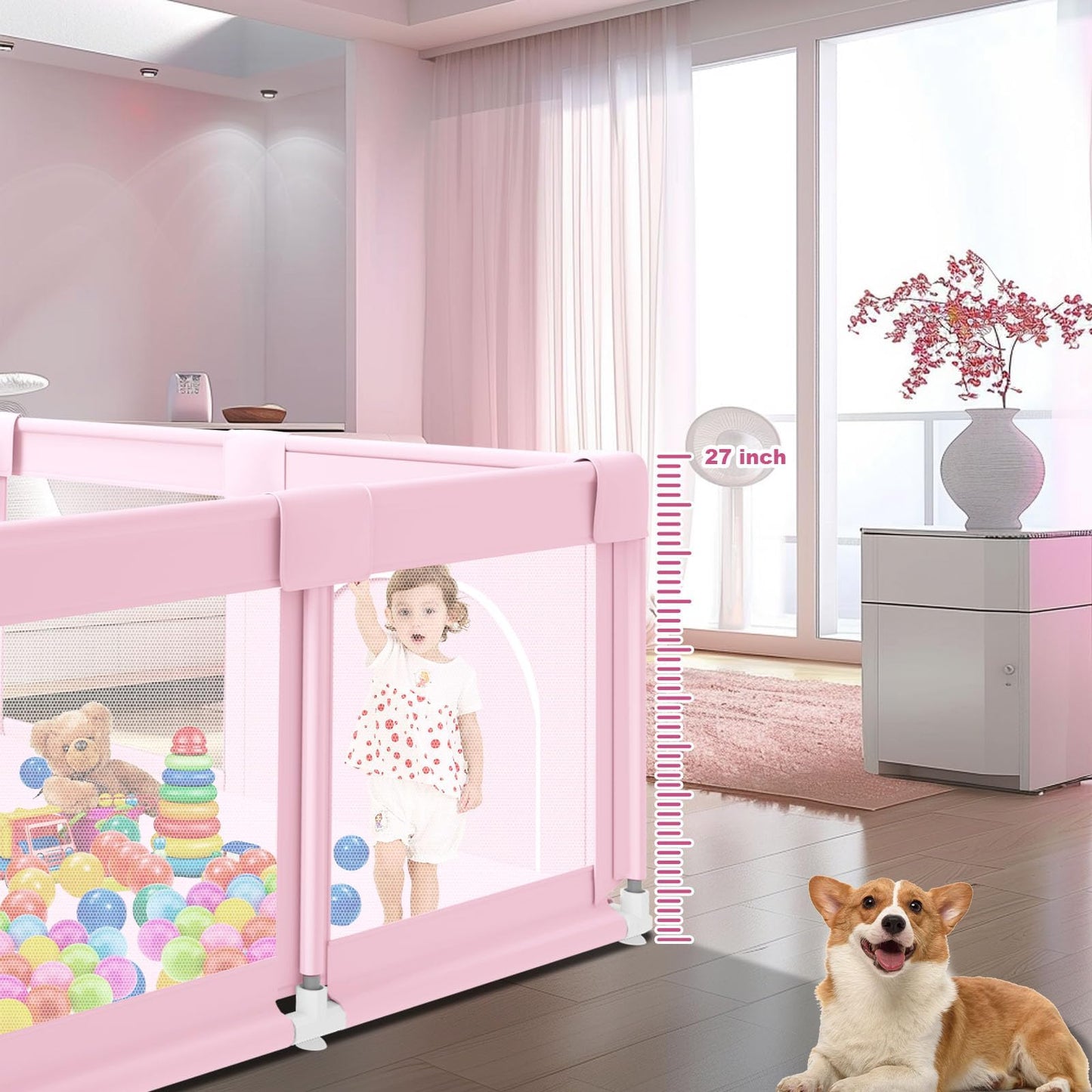 Baby Playpen 50x50 Inch, Play Pens for Babies and Toddlers Baby Fence Baby Play Yards for Indoor & Outdoor with Breathable Mesh Anti-Fall Playpen