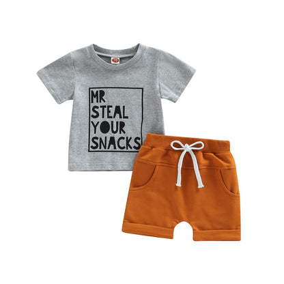 Kupretty Toddler Baby Boy Summer Clothes Letter Graphic Short Sleeve Shirt T-Shirt Tops + Casual Shorts Outfit Set