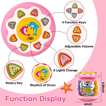 Baby Musical Light Up Toys 0-6 Months Tummy Time Ocean Projector Rotating Infant 0-3 3-6 7 8 9 Months Learning Crawling Pink Toys Babies 6-12 Month Girls 1 2 3 Year Old Birthday Newborn Gifts