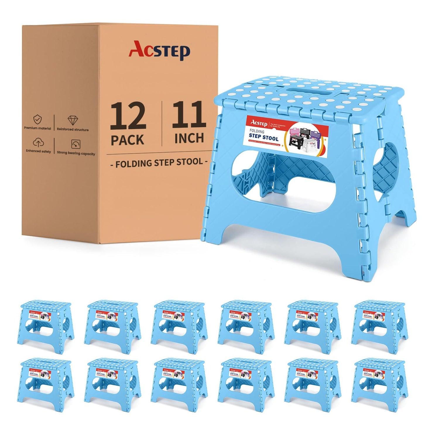 ACSTEP Folding Step Stool 9'' Tall Kids Step Stool Holds Up to 300 lb Plastic Foldable Step Stools for Kids Non-Slip Surface with Carry Handle Collapsible Stool for Home, Outdoor and Indoor(Black)