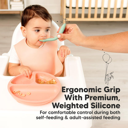KeaBabies Silicone Baby Spoons, Self Feeding 6-12 months - 3-Pack Baby Weaning Eating Utensils, Toddler First Food Training Spoon, Infant, Kids Feeding Supplies Essential Set, Dishwasher-safe (Slate)
