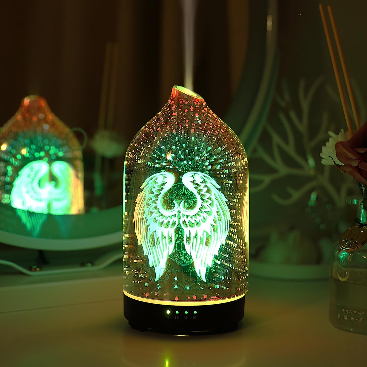 Essential Oil Diffuser Hand Blown Glass Aromatherapy Diffuser - Ultrasonic Cool Mist Scent Aroma Diffuser, Whisper Quiet with Auto Shut-Off, Timer Setting &7 Colors Night Light for Home