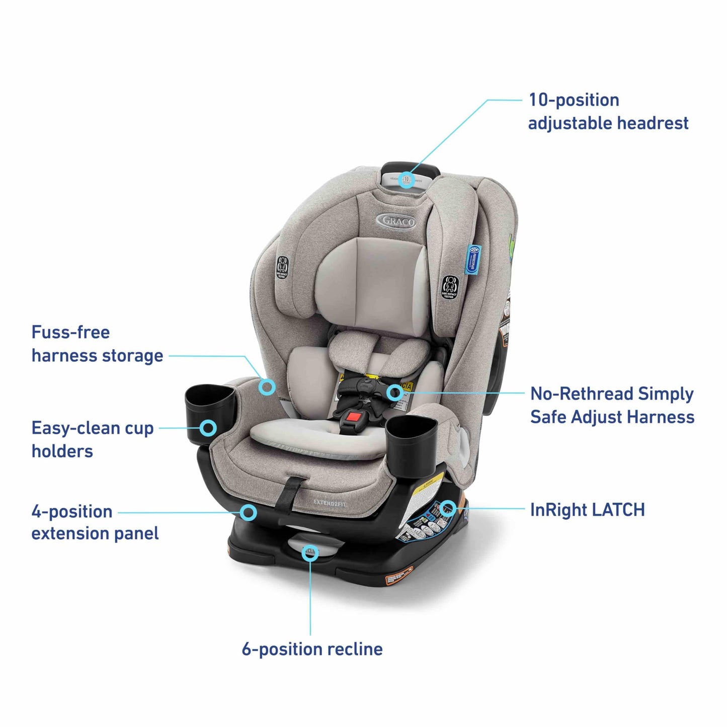 Graco Extend2Fit 3-in-1 Convertible Baby Car Seat, Rear and Forward Facing, Adjustable Extension Panel for Extra Legroom, Talia
