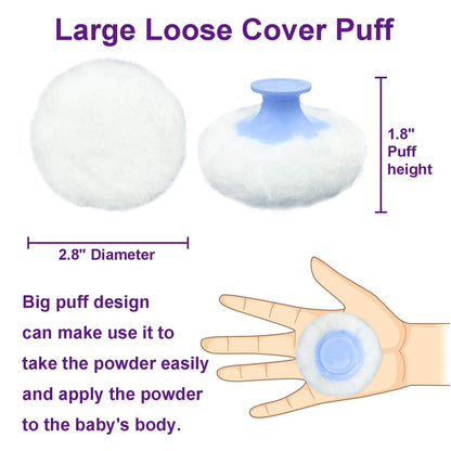 BPA Free Baby Powder Puff Box, Large 2.8" Fluffy Body After-Bath Powder Case, Baby Care Face/Body Villus Powder Puff Container, Makeup Cosmetic Talcum Powder Container with Hand Holder (Pink)