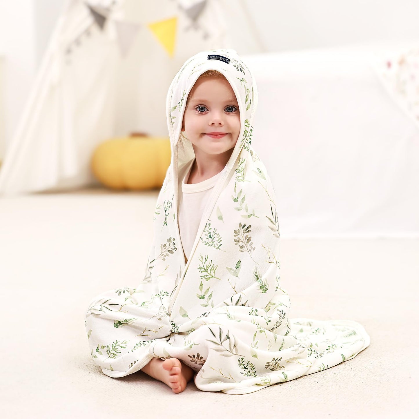 GRSSDER Baby Hooded Towel 2 Pack for Newborn, Super Soft Bath Towels with Original Design, Ultra Absorbent Knit Terry, Large Toddler Towels with Hood for Girls, Shower Gifts for Infant, 34"x 34"
