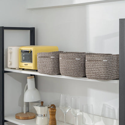 CubesLand Off White Small Storage Baskets for Shelves, Closet Organization Storage Bins Empty Gift Basket Baby Nursery Woven Baskets for Organizing, Rectangular Clothes Closet Shelves Baskets 3 Packs
