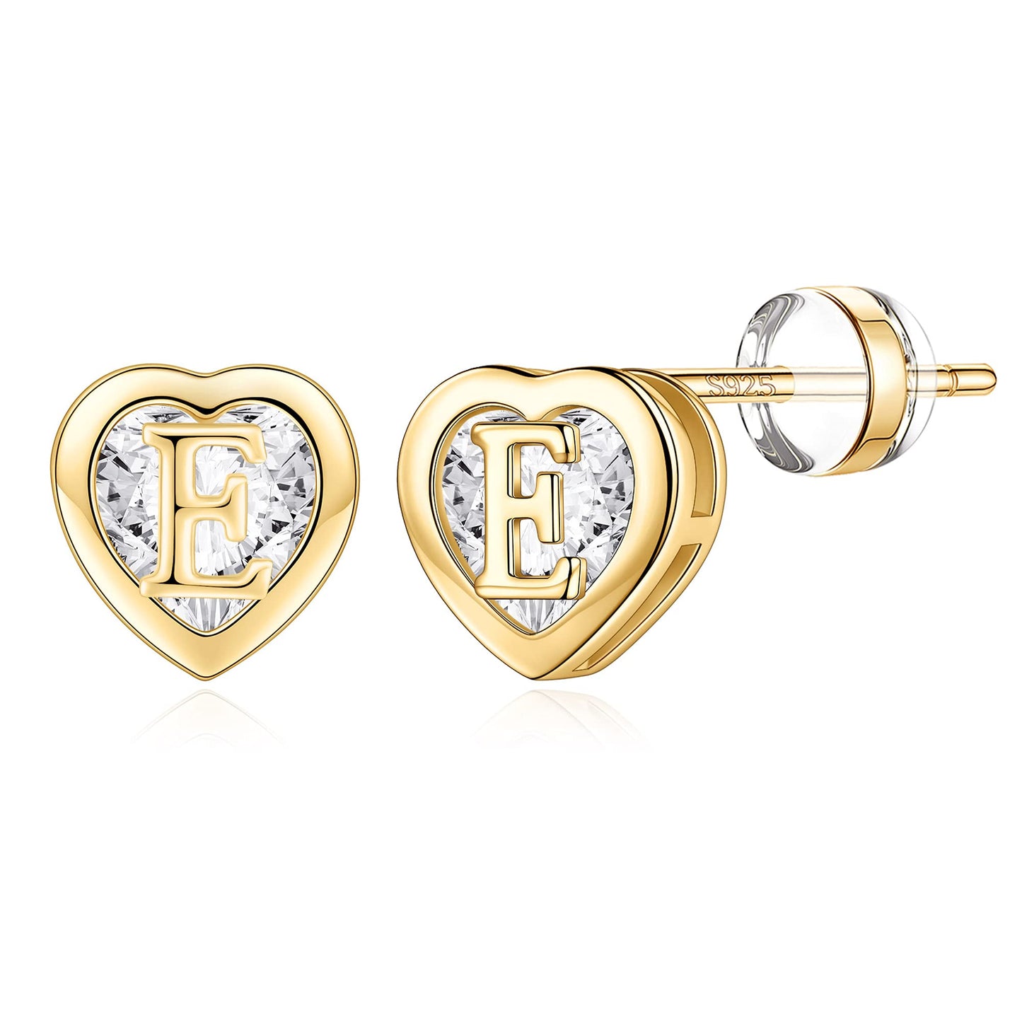 IEFWELL Heart Stud Earrings for Girls Women, S925 Sterling Silver Studs Hypoallergenic Earrings CZ Heart Earrings Initial Earrings for Teen Girls Kids Jewelry for Girls Gifts