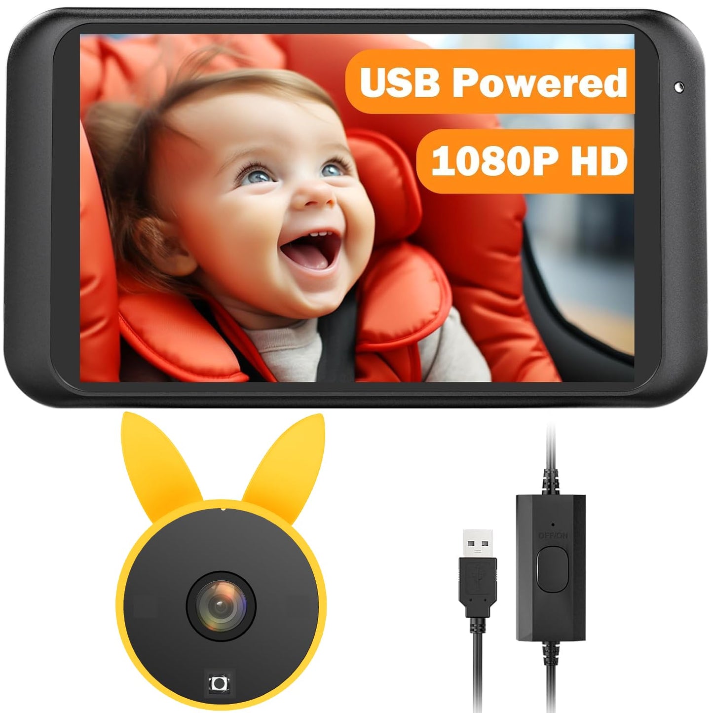 USB Baby Car Camera Plug-Play, 4.5" 1080P Easy Setup Backseat Camera with Flexible 360 Rotation, Clear Picture Rear Facing Car Seat Baby Monitor