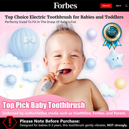 DADA-TECH Toddler Electric Toothbrush Kids Age 1-2-3 Years Old, Baby Electric Toothbrush with LED Light 2 Minutes Timer 4 Vibrating Heads for Infants Toothbrush 6 to 12 Months and Up (Pink Penguin)