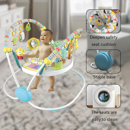 CAM2 Baby Bouncer Baby Jumpers Infant Activity Center with Music Lights Sounds, 360° Rotating Seat,Surrounded by 12 Different Types of Toys,Activity Center for 4 Month+,White