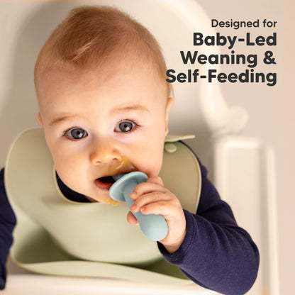 KeaBabies 4-Pack Silicone Baby Spoons and Forks Set - Baby Led Weaning Utensils 6-12 Months, Self Feeding Toddler Spoon & Fork for Training, Teething, Easy to Hold, BPA-Free Silicone (Roseate)
