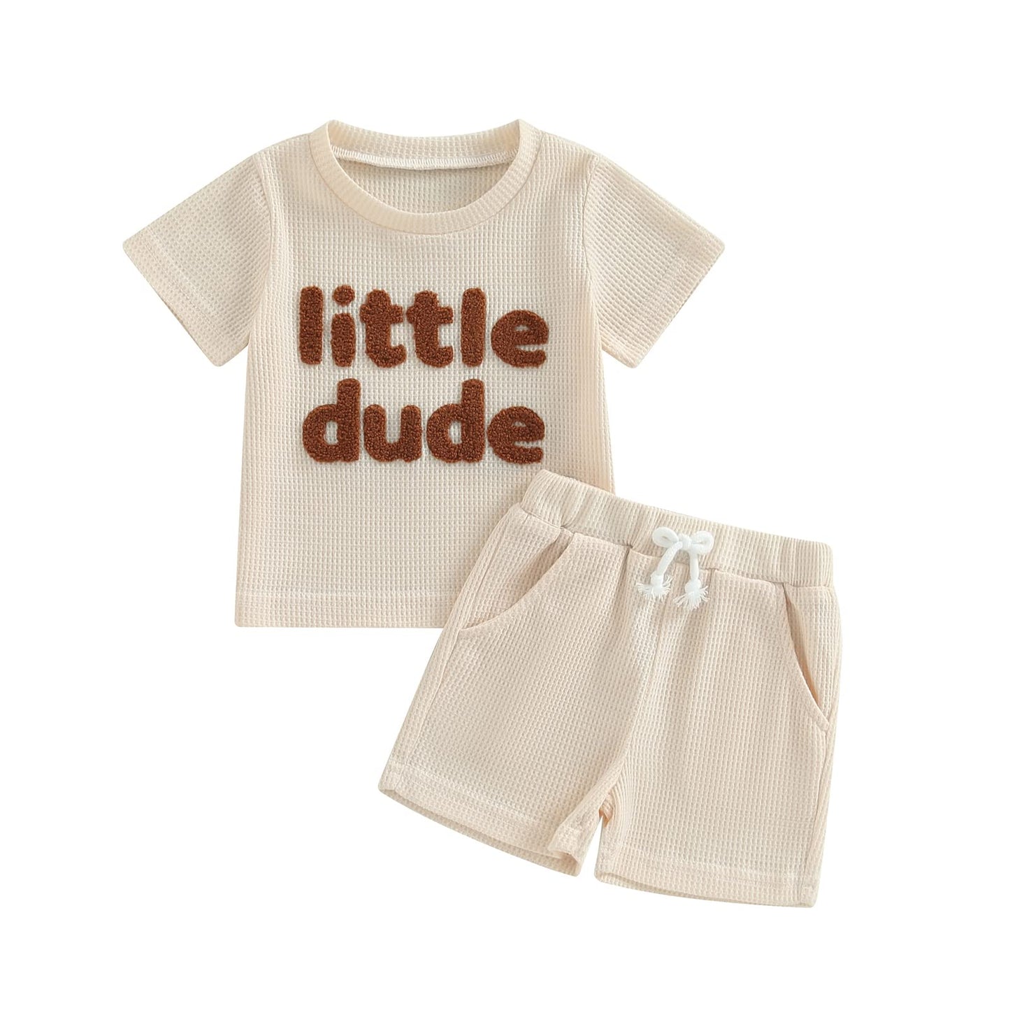 Toddler Baby Boy Summer Clothes Embroidered Waffle Short Sleeve T-Shirts Elastic Shorts Newborn Infant Boy Outfits