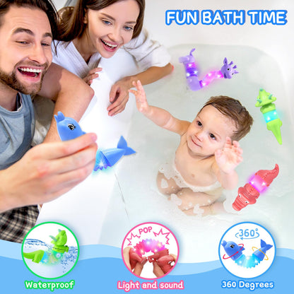 2025 Upgraded Baby Bath Toys,Educational Light Up Bath Toys for Kids 1-3, 4 Pcs Light Up Floating ,Stress Relief, Toddler Newborn Birthday Easter Baby Gifts