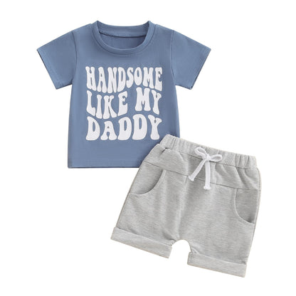 Toddler Baby Boy Summer Clothes Letter Print Short Sleeve Shirt Tops and Shorts Set Summer Outfit 2Pcs