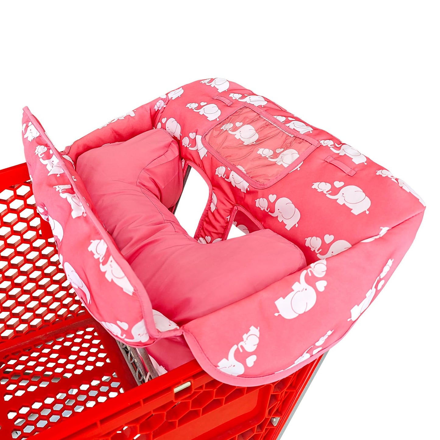 Soft Pillow Attached 2-in-1 Shopping Cart and High Chair Cover for Baby, Cotton Padded Cart Cover, Fold'n Roll Style, Portable with Carry Bag (Blue Elephant)