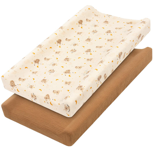 Muslin Changing Pad Cover 100% Cotton Diaper Changing Table Cover for Unisex Baby Boys Girls 2 Pack Changing Pad Sheets Brown